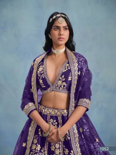 SHEILJA BY DANI CREATION DESIGNERS VELVET LEHENGA CHOLI WHOLESALER IN INDIA 